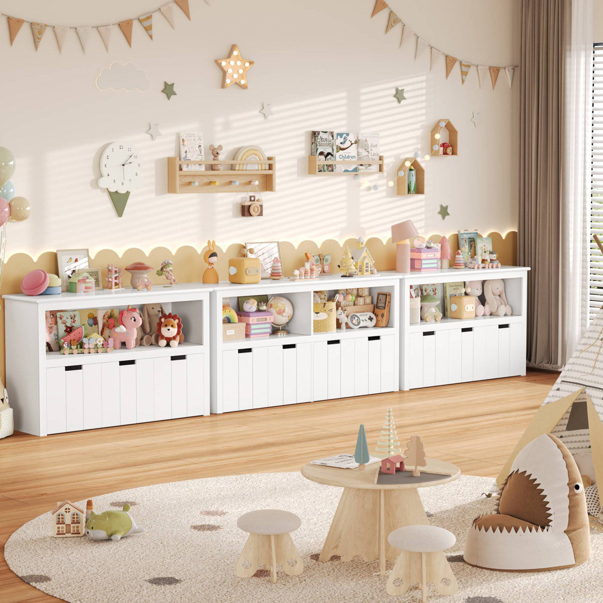 Bayze Bookcase with Removable Drawers, White